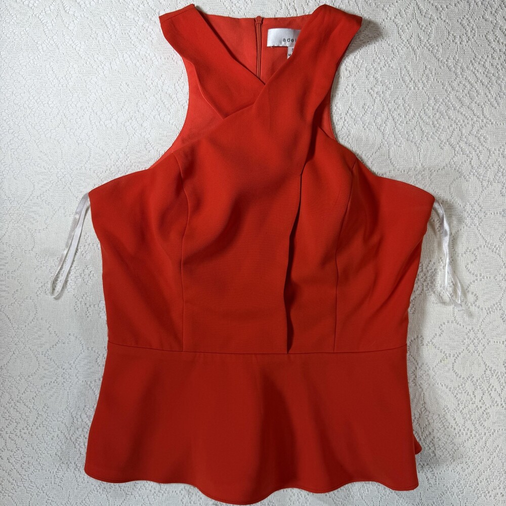 Adelyn Rae Blouse Womens Small Red Halter Peplum Sleeveless Dressy Top F94T1660